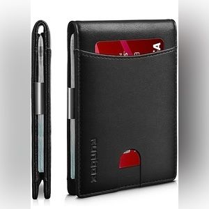 Runbox Bifold Black Fine Vegan Leather Wallet Slim Money Clip